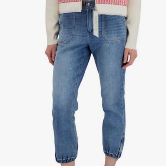 PAIGE MAYSLIE MARIENNE CROPPED DENIM JOGGER JEANS ELASTIC HEM Sz 29 AESTHETIC - Picture 6 of 11